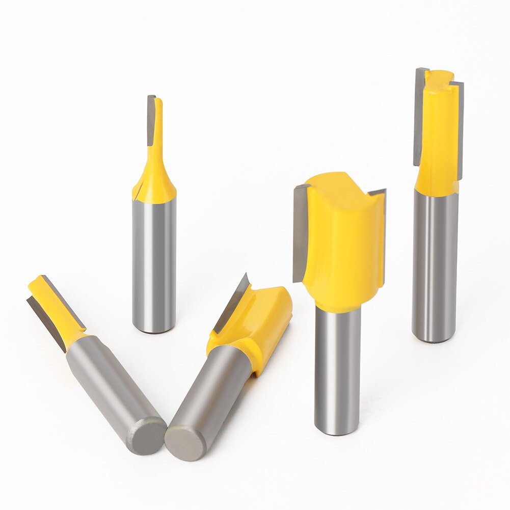 1/5pcs 8mm Shank Straight Woodworking Router Bit Set Woodworking Tools Carpenter Milling Cutter 3/6/10/12/16mm Cutting Diameter