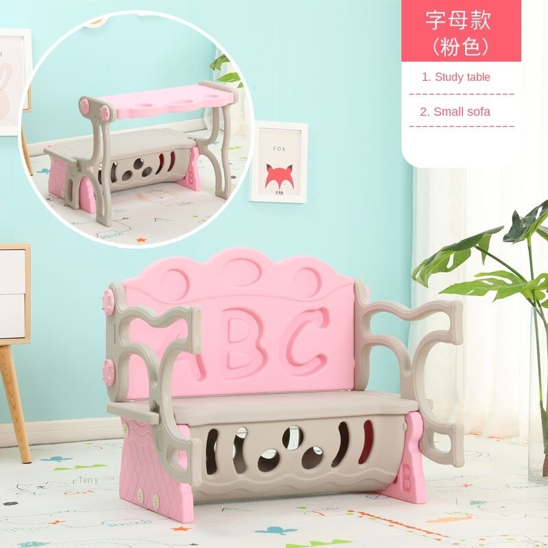 Kindergarten Multifunctional Plastic Study Table Combination Locker Three Inone Children Baby Dining Table Chair Stool Storage: ABCPink