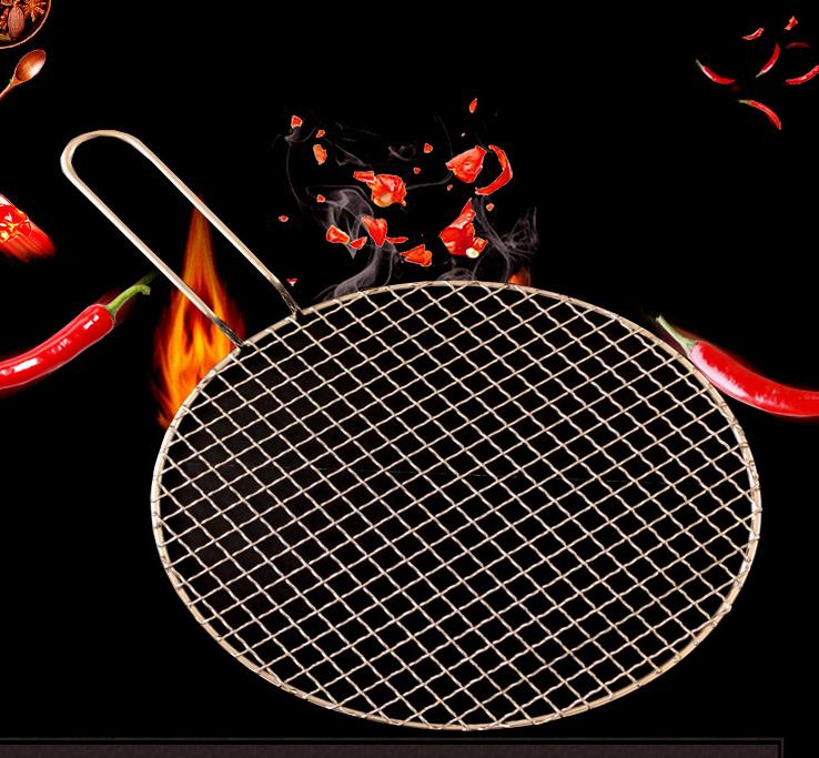 304 Roestvrij Stalen Ronde Grill Netto met Handvat Barbecue BBQ Mazen Koeling Rack Stoom Bakken Rack Camping Outdoor Mesh Draad netto