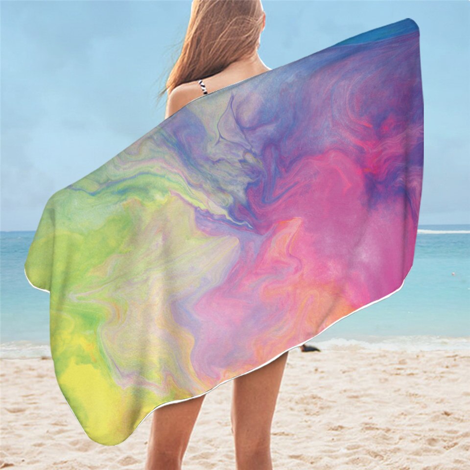 Beddingoutlet marmeren luxe badhanddoek regenboog microvezel strandlaken rotssteen trendy picknickmat 75 x 150 kleurrijke dunne deken: 4