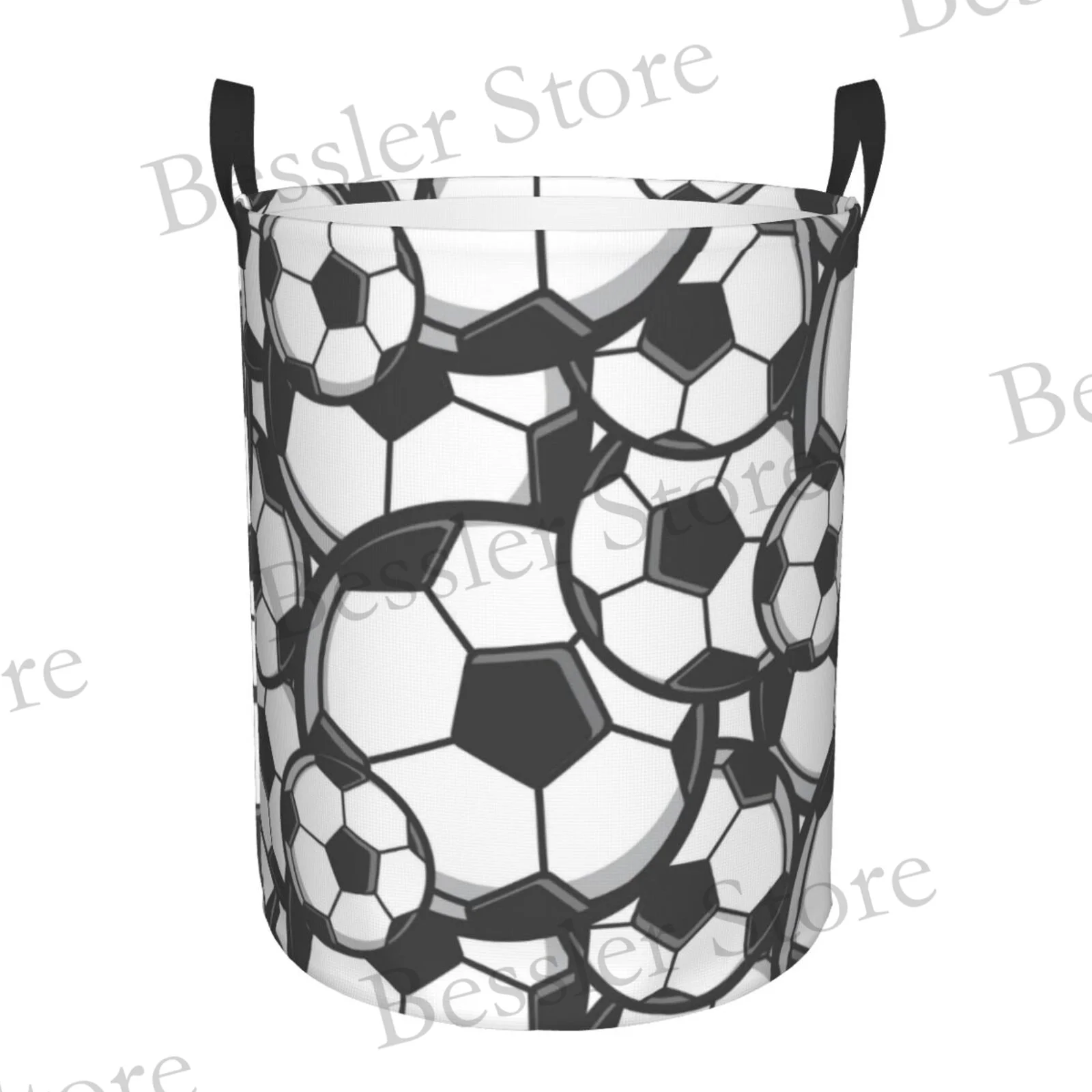 Foldable Laundry Basket For Dirty Clothes Soccer Balls Sport Football Pattern Storage Hamper Kids Baby Home Organizer: S / Ivory