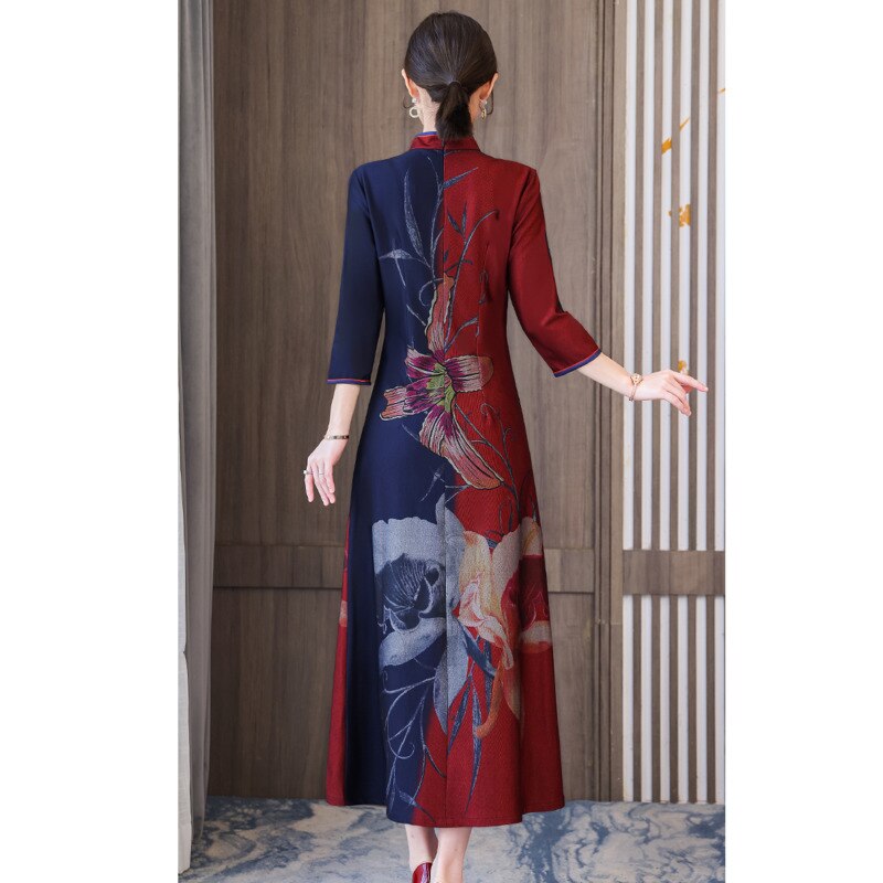 Vestido chino con estampado de estilo étnico para mujer, Cheongsam tradicional Vintage, moderno y , Qipao M-4XL, novedad de Primavera de 2022
