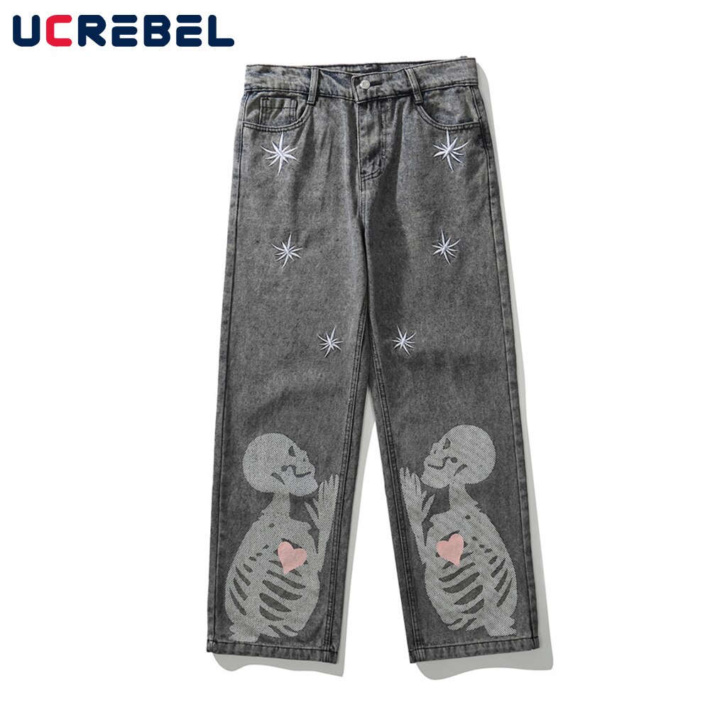 Pantalon en jean à strass pour homme, pantalon en Denim, Streetwear, décontracté, ample, à jambes droites