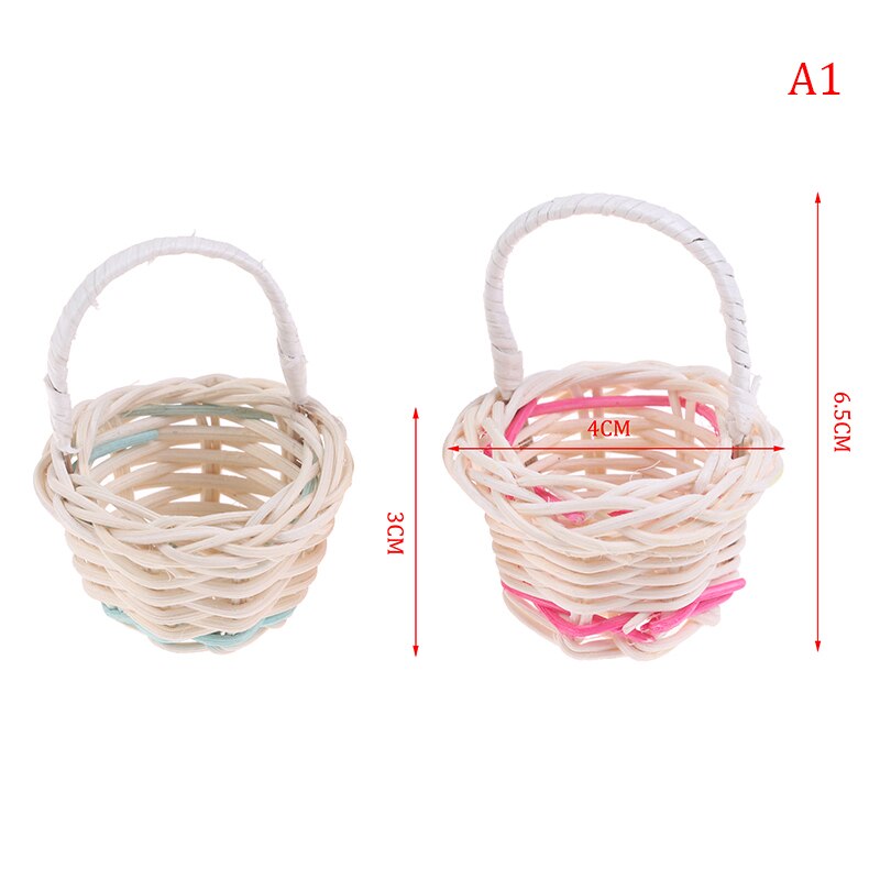 2pcs Mini Dollhouse Rattan Frame Hand-woven Vegetable Food Flower Shooping Basket Cute Toys Dolls 1/12 Miniature Decorations: A1