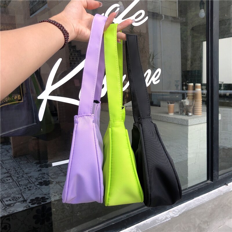 Purple Women Hobos Underarm Bag Retro Simple Ladies Purse Handbags Female Nylon Shoulder Bags Small Tote Clutch Bolsas