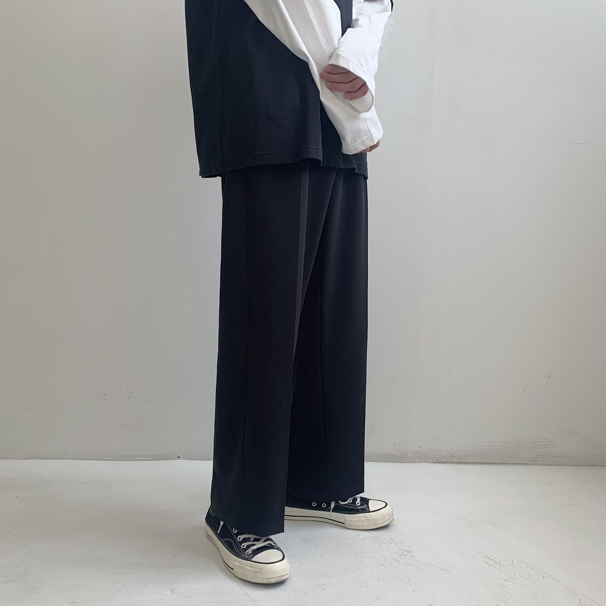 Mænd & #39 ;s brede ben lige bukser sort/grå farve kontorbukser social blazer formelle jakkesæt bukser m -2xl: Sort / L