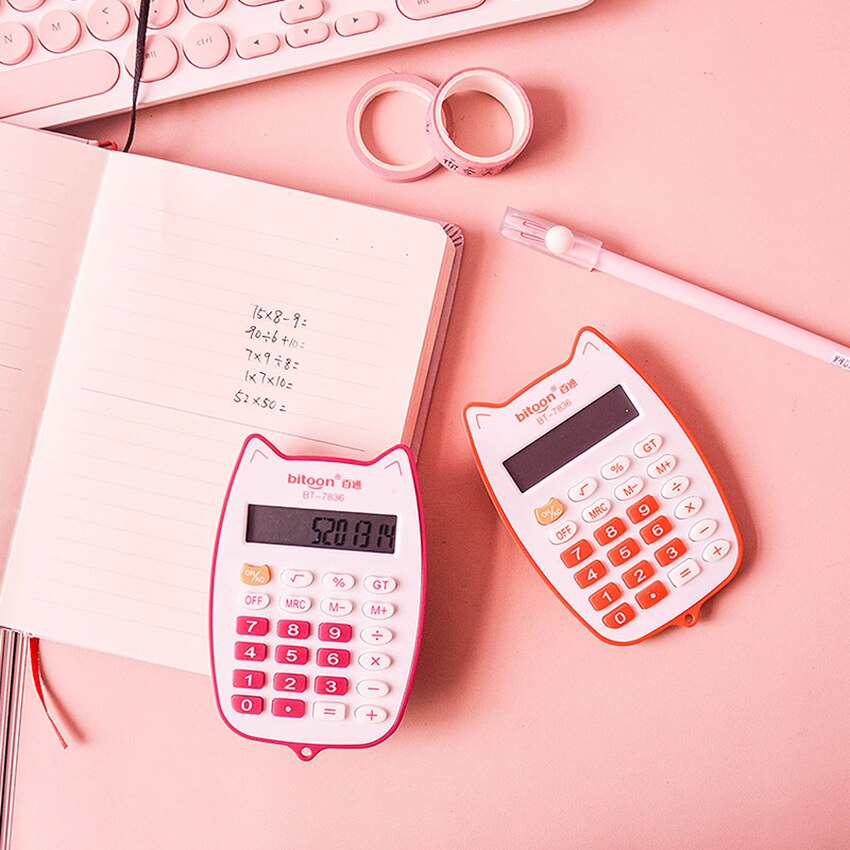 Portable Calculator Cute Cat Handheld Calculator for Students, Battery Power Electronic Calculator with 12-digit LED Display