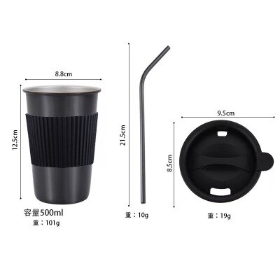 500ml metallinen muki 304 ruostumaton teräskuppi kannettava olkikannen eristys juoma-astia kahville maito olut matka leirintäkeittiö: 14