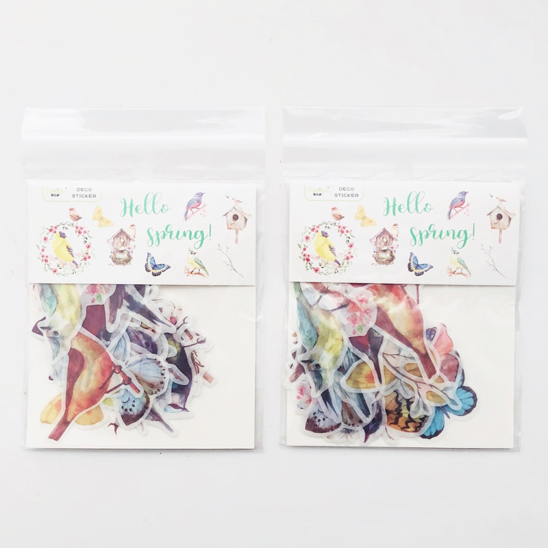 1 Pack (40 pcs sticker) Birds and Butterfly Paper Decorative Stickers Stick Label Kids