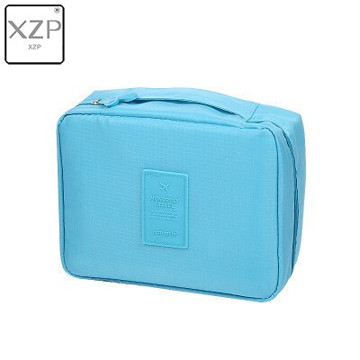 Bolsa de maquillaje XZP para exteriores para chica, neceser para mujer, neceser de lavado, organizador de maquillaje, Kit de almacenamiento de viaje, bolsa con múltiples bolsillos para mujer: Azul cielo