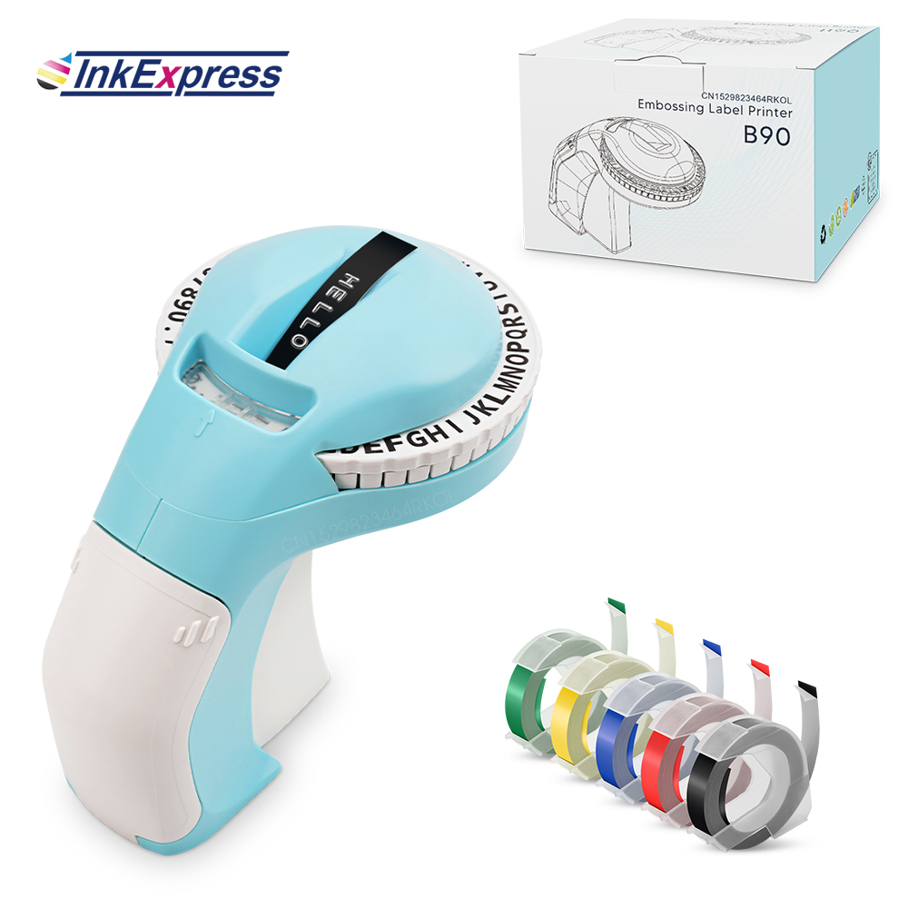 3D Embossing Label Printer B90 Manual Typewriter Handheld 3D Embossing Labeller Similar as Dymo 12965 Label Maker or 5PK Labels