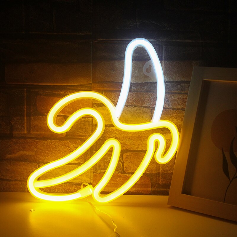 ineonlife Banana Neon Signs LED USB/Battery Powered Neon Lights for Christmas Room Wall Kids Bedroom Birthday Party Bar Decor: Small Plastic