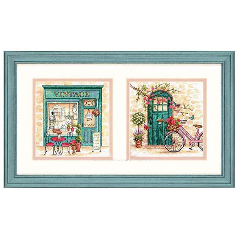 lovely counted cross stitch kit Afternoon in Provence vintage shop triptych dimensions 70-35317