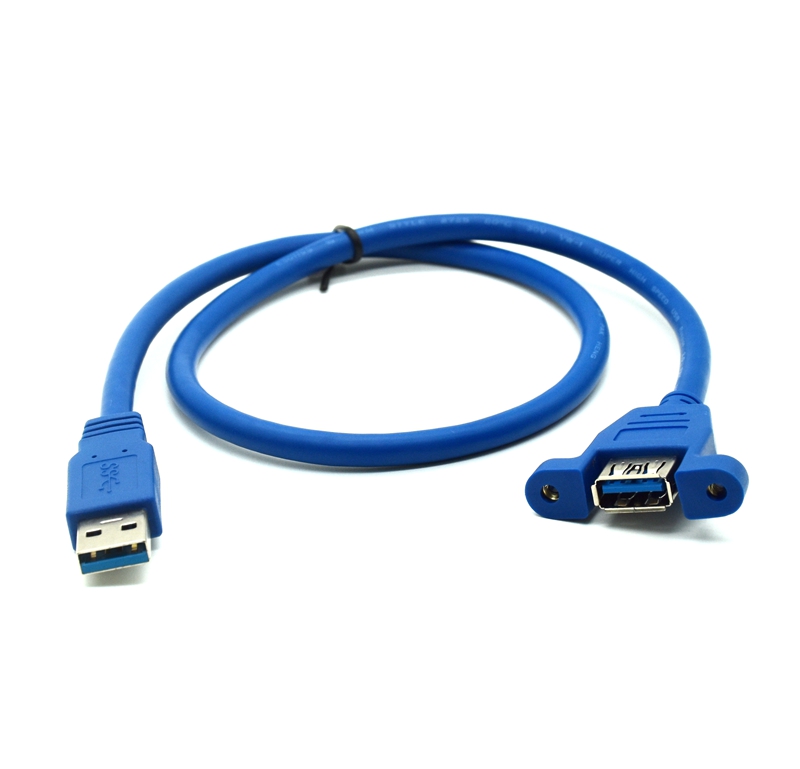 Blue USB 3.0 Cable 3.0 Extension Male To Female Extender Cable Cord With Dual Shielded Screw Panel Mount 0.3M 0.6M 1M 1.5M 3M