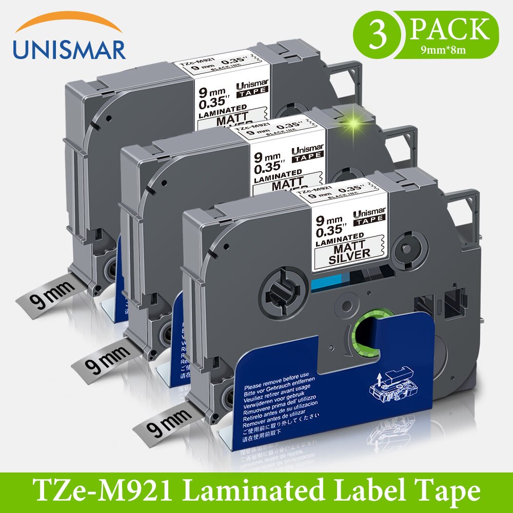 3PK 9mm tze Tape Blue on White tze-223 tz223 Compatible Brother Labller 8m Long Laminated Printer Ribbon for P Touch H105 3600: Black On Matt Silver