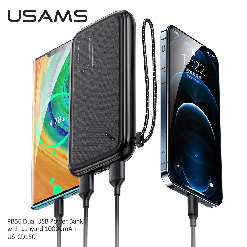 Usams usb tipo c power bank 10000mah carregador de telefone celular duplo usb móvel bateria externa powerbank novo para iphone xiaomi huawei