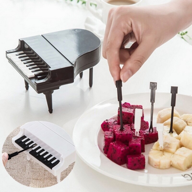 10 unids/set Piano de la fruta tenedor Piano teclado Tenedor de plástico postre para niños de pastel de Forks selecciones accesorios de cocina y Bar