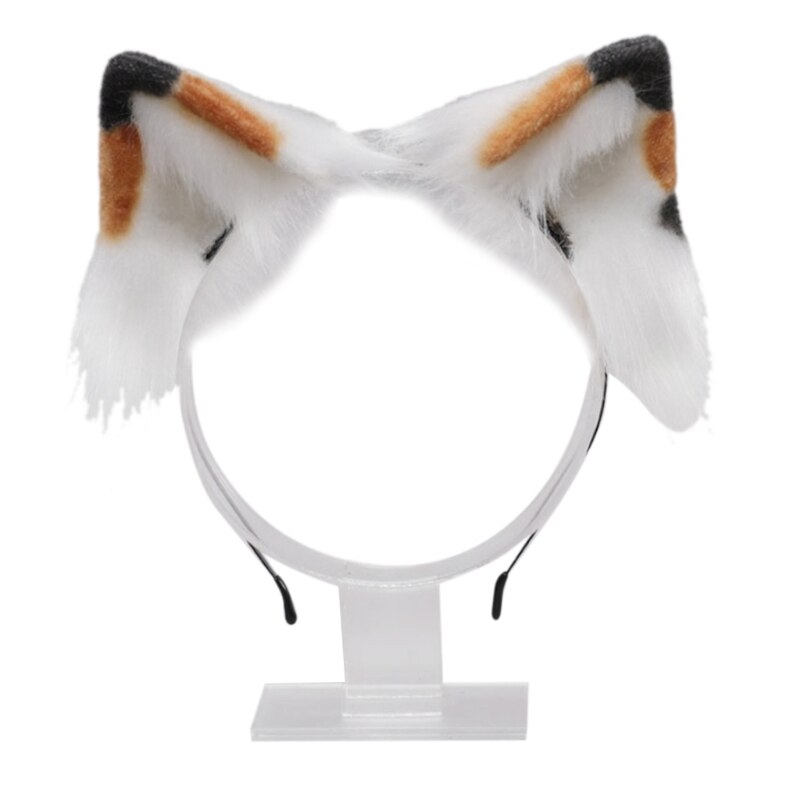 Lolita Headbands Furry Cat Ears Headwear Cow Pattern Tail Set Hair Hoop for Halloween Cosplay Headpiece Party Supplies S24 21: A
