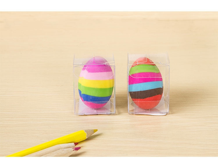 1 Uds. De gomas de huevo Kawaii de colores a rayas del arco iris para borrar de lápices, goma de estudiante de escuela para niños, papelería de corrección de dibujo