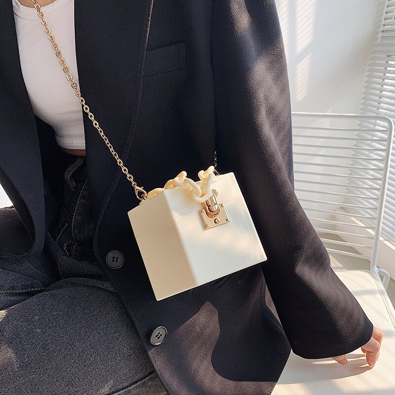 Candy Colors Resin Chain Acrylic Box Clutches Women Brand Shoulder Female Evening Bag Flap Crossbody Bag Handbag Purse