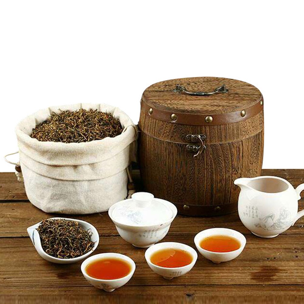 Mini Wooden Barrel Canister Storage Box For Tea Leaf Flour Coffee Bean GQ