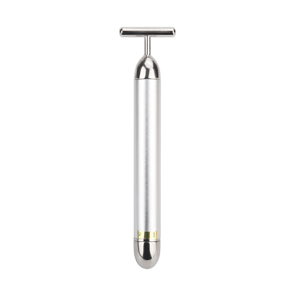 24k Golden Facial Roller Massager T Shape Vibrating Face Lifting Energy Beauty Bar Body Skin Massage Device Face Care Tools: T sliver
