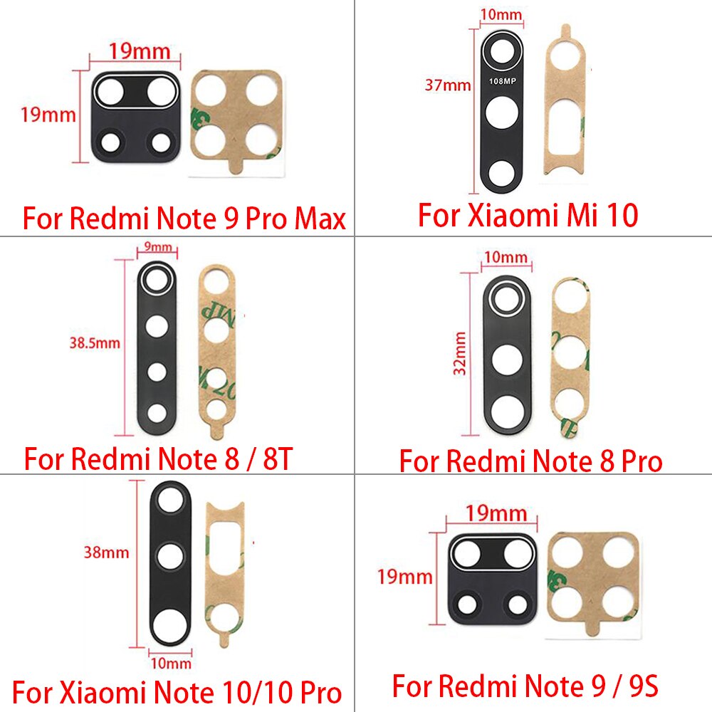2Pcs， Original Camera Glass For Xiaomi Mi 8 10 Pro Lite Redmi 9C Note 11 6 7 8 9S 9 10 Pro 5G Max Back Camera Lens Glass + Glue