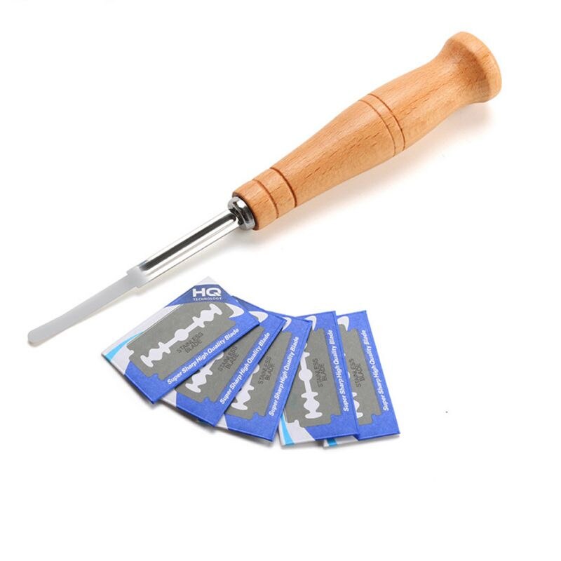 1set Bread Bakers Cutter Slashing Tool Bread Dough Scoring Blade Tools Making Razor Cutter Curved Knife with Leather ProtectiveN