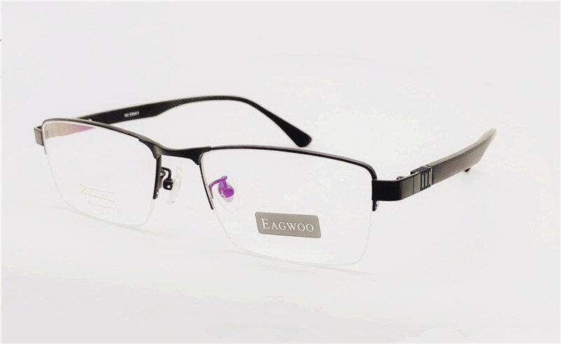 Pure Titanium Eyeglasses Half Rim Optical Frame Prescription Spectacle Men Business Glasses For Men Super Light Flexible Glasses: Black
