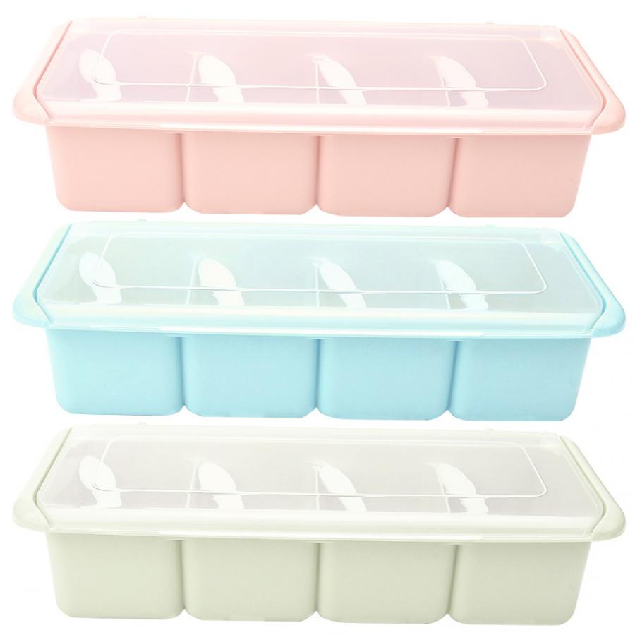 Caja de condimentos de 4 celdas, estante de especias, organizador, soporte para condimentos, contenedor de cocina, tarros de especias, herramienta para especias,