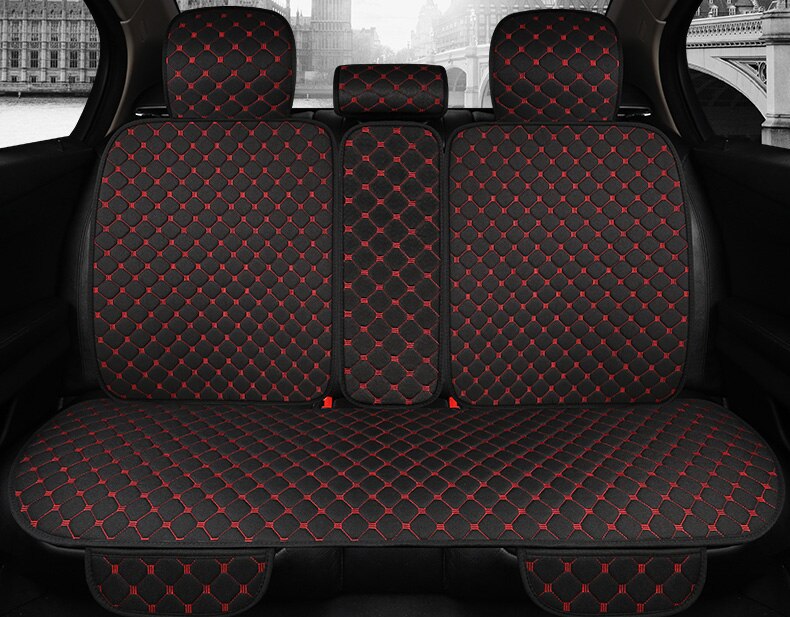 Flax Rear Car Seat Cover Breathable Plus Size Auto Seat Cushion Protector Back Seat Pad Mat With Backrest fit Car Suv Van: Rear Black Red 1