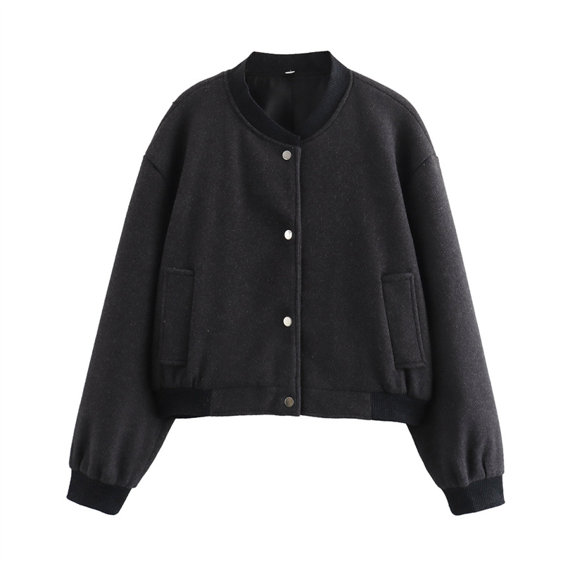 Traf damejakke cropped bomberjakker til kvinder beige sort tweedjakke dame med lange ærmer i korte frakker: S / Sort