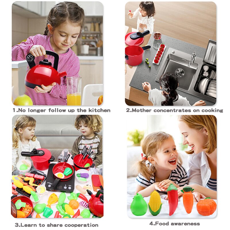 Children Pretend Play Kitchen Tools Simulation Induction Cooker Pot Food Utensils Toys Fruit Vegetable Food Cutting Toy