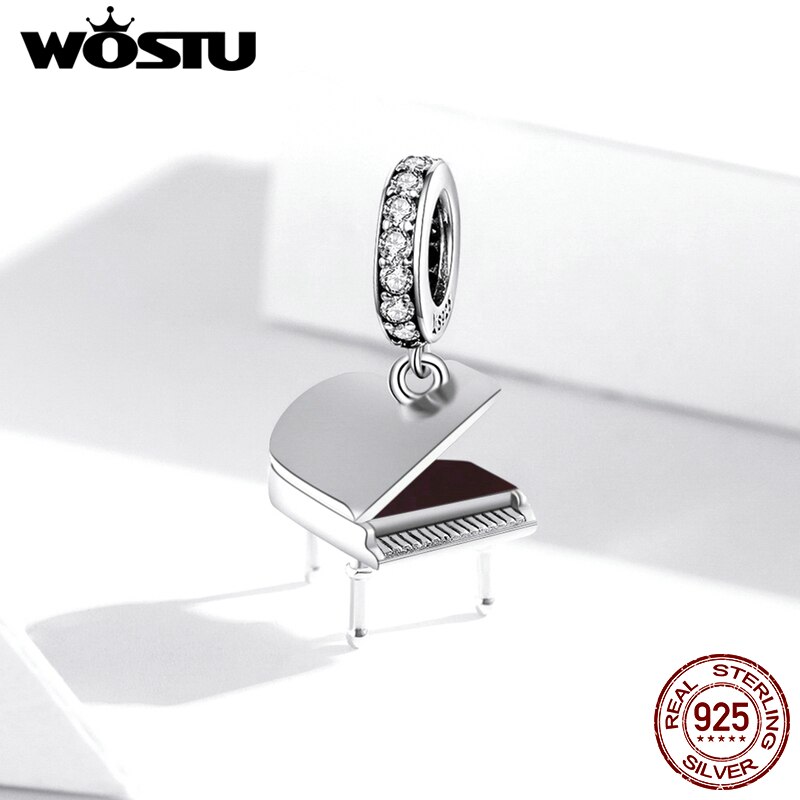 Wostu nowe amulety 925 srebro proste fortepian wisiorek instrument muzyczny koraliki dopasowanie bransoletka naszyjniki DIY biżuteria FIC1733