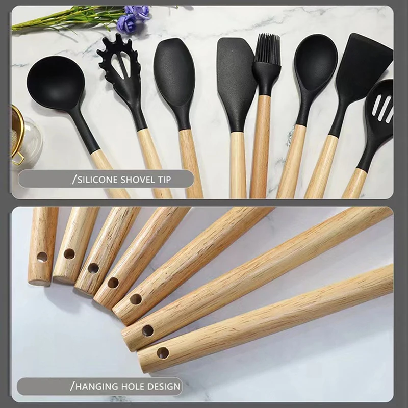 12 peças kit de cozinha de silicone utensílios de qualidade alimentar conjuntos de cozinha turner espátula colher de medição prático panelas ferramenta kitchenwa
