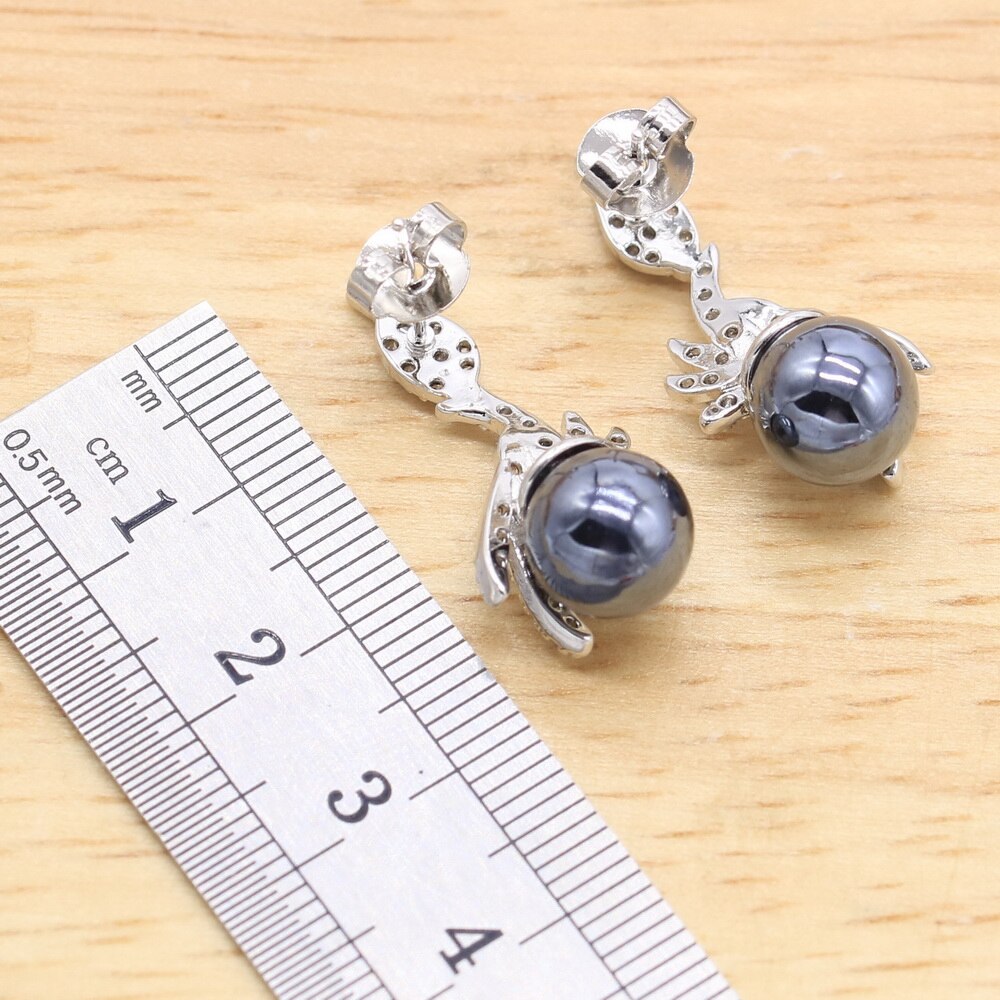 Zwarte Parel Zilveren Kleur Sieraden Sets Voor Vrouwen Oorbellen Ketting Hanger Ring