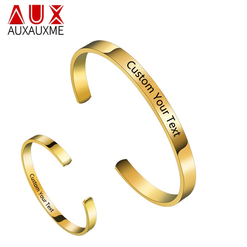 Auxauxme Custom Engraved DIY Name Bracelets for Women Gold Stainless Steel Simple Girlfriend Christmas Bangle