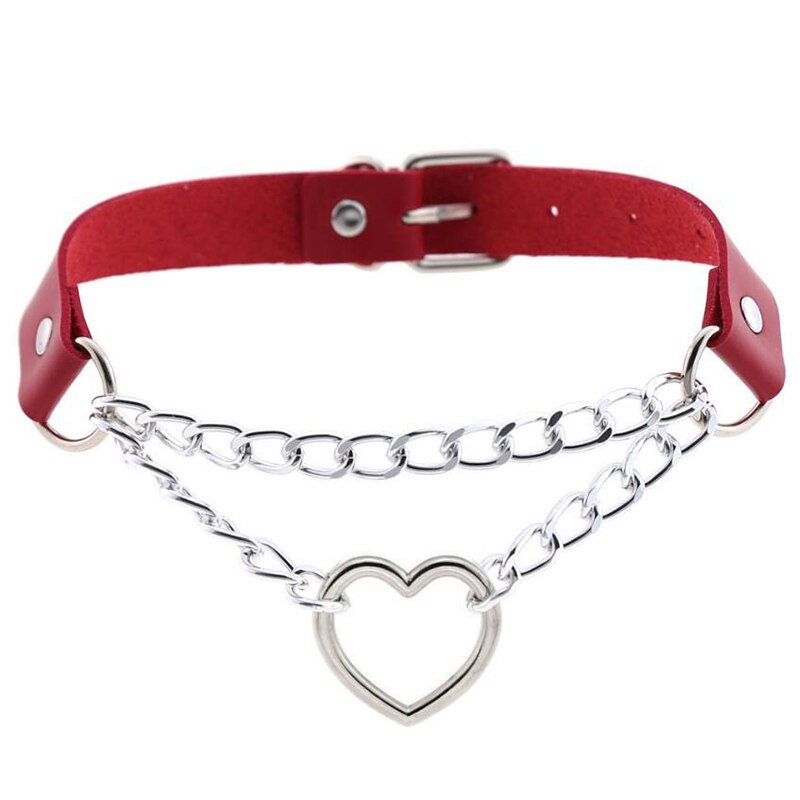 Punk Kühlen Hiphop gotisch Herz Kette Halsband Kragen Harajuku Halsband Frauen Leder Schnalle Chocker Emo Kawaii Schmuck Zubehör: rot