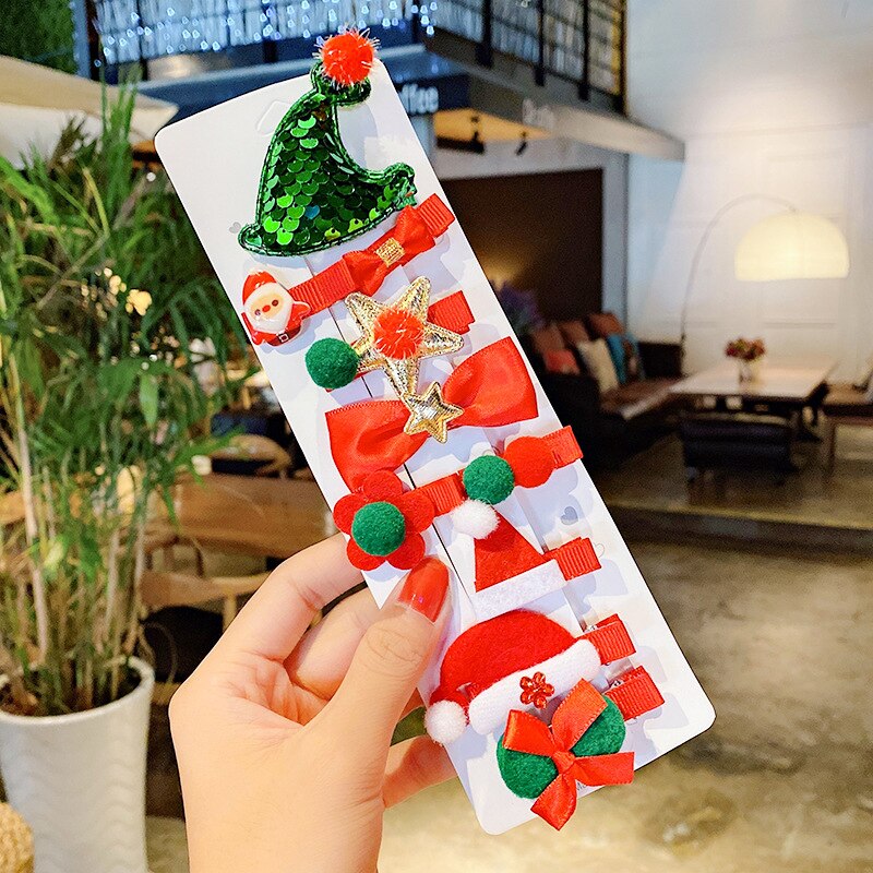 10/pces/conjunto dos desenhos animados presentes de natal conjunto menina grampos de cabelo barrettes ornamento de cabelo bandana crianças grampos de cabelo de natal