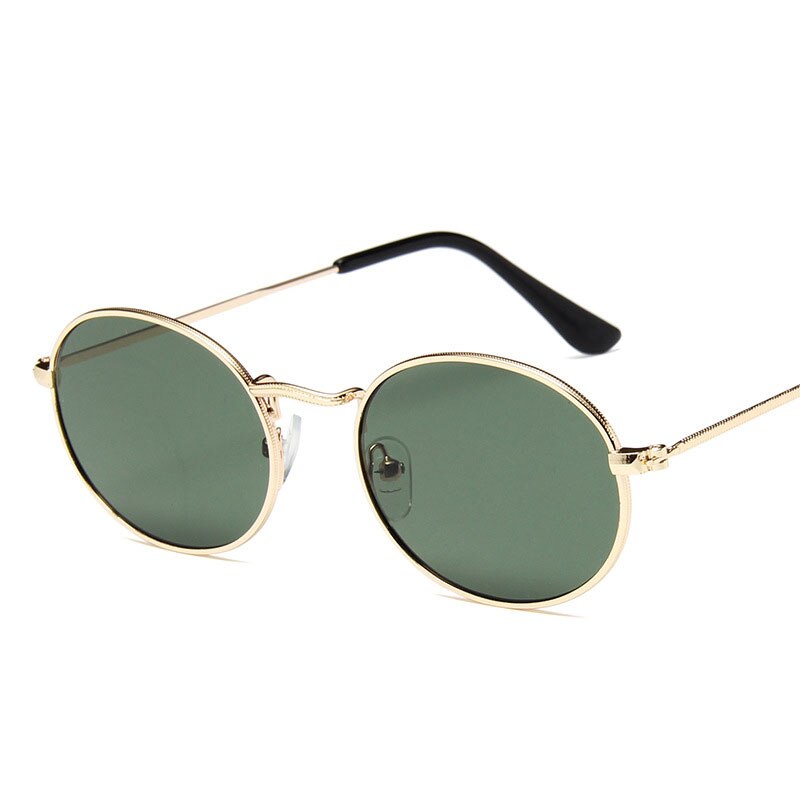 Lunettes de soleil ovales pour femmes, de luxe, transparentes, tendance, en alliage, pour adultes: Gold dark green