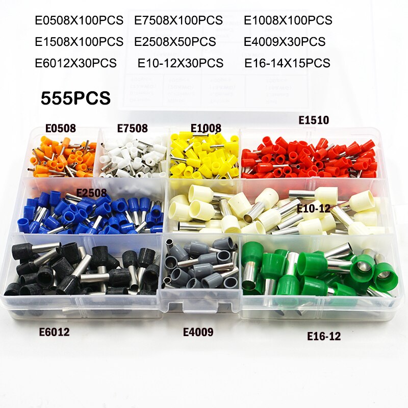 Ferrule Crimping Tool Kit-Ferrule Crimper Plier Wire Ferrules Crimp Wire Ends Terminals E0508 E1008 E2508 4009 6012 10-12: 555PCS TUBE