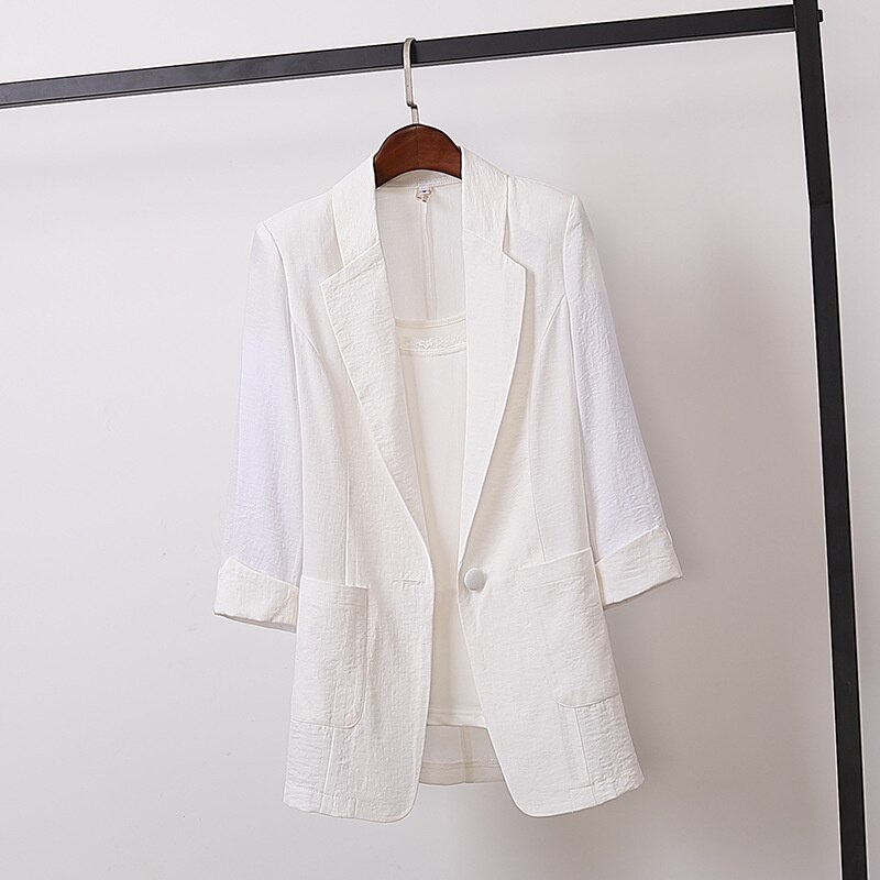 Blazer Long en coton et lin pour femme, manteau blanc, noir, jaune, petit costume, 3XL, 4XL, automne grande taille, C6488, décontracté: white blazers / M