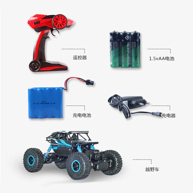 2.4G 4CH 4WD Rock Crawlers climbing RC Car 4x4 Driving Car Double Motors Drive Bigfoot Car Remote Control Off-Road Vehicle toy: 01