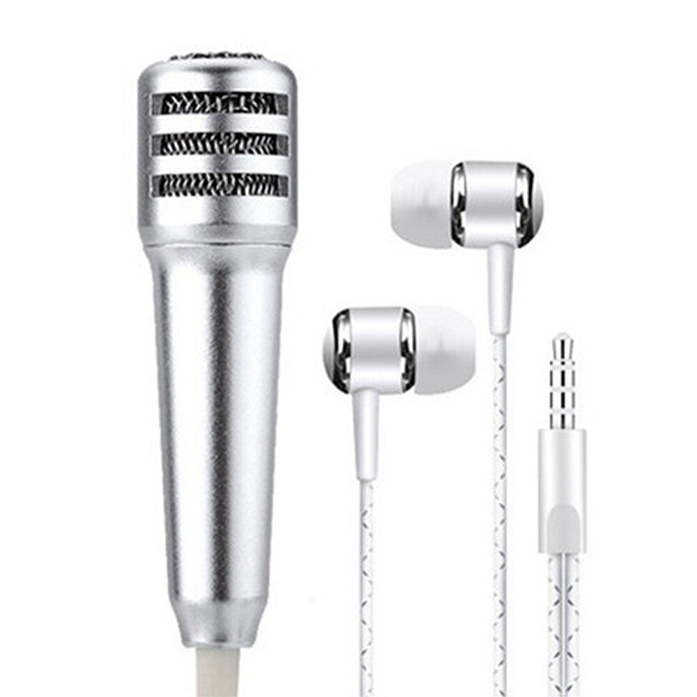 Portable 3.5mm Stereo Studio Mic KTV Karaoke Mini Microphone For Cell Phone Headphones With Microphone USB Mini Microphone: Silver