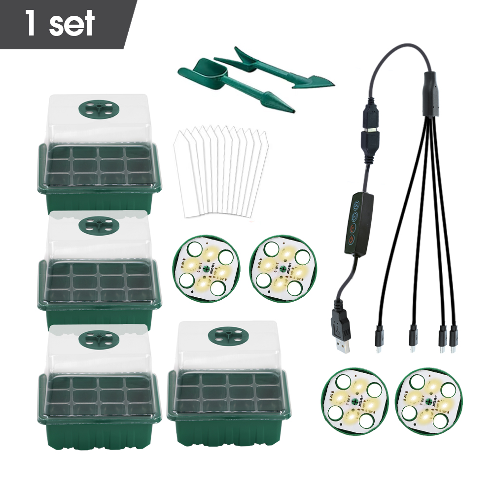 LED Nursery Pots with Grow Light Plant Seed Starter Trays Home Greenhouse Growing Lamp 12Cell Seedling Box Timer Kit Controller: Pink