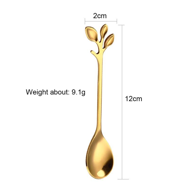 1pc Originality Leaf Metal Coffee Spoon Small Luxury Cute Coffee Stirring Spoon Stainless Steel Seasoning Dessert Fork Teaspoon