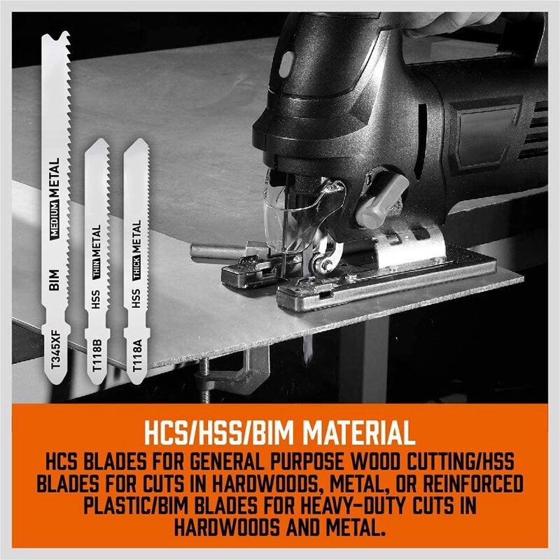 25 Pcs T Shank Jig Saw Blade Set, T-Shank Blades for Wood, Plastic and Metal Cutting