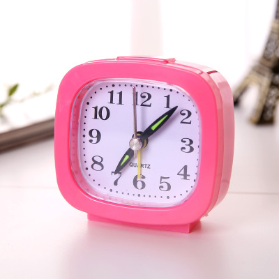 Mini Lovely Square Small Bed Alarm Clock Compact Travel Clock Portable Children Student Desk Watch Clock Home Decor: Pink