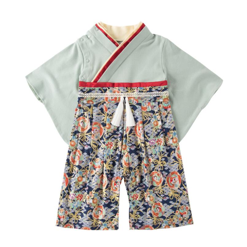 Baby Jongens Meisjes Kleding Japanse Stijl Kids Romper Retro Badjas Uniform Zuigelingen Pyjama Lange Mouwen Gedrukt Kimono A204: 12M(80cm)