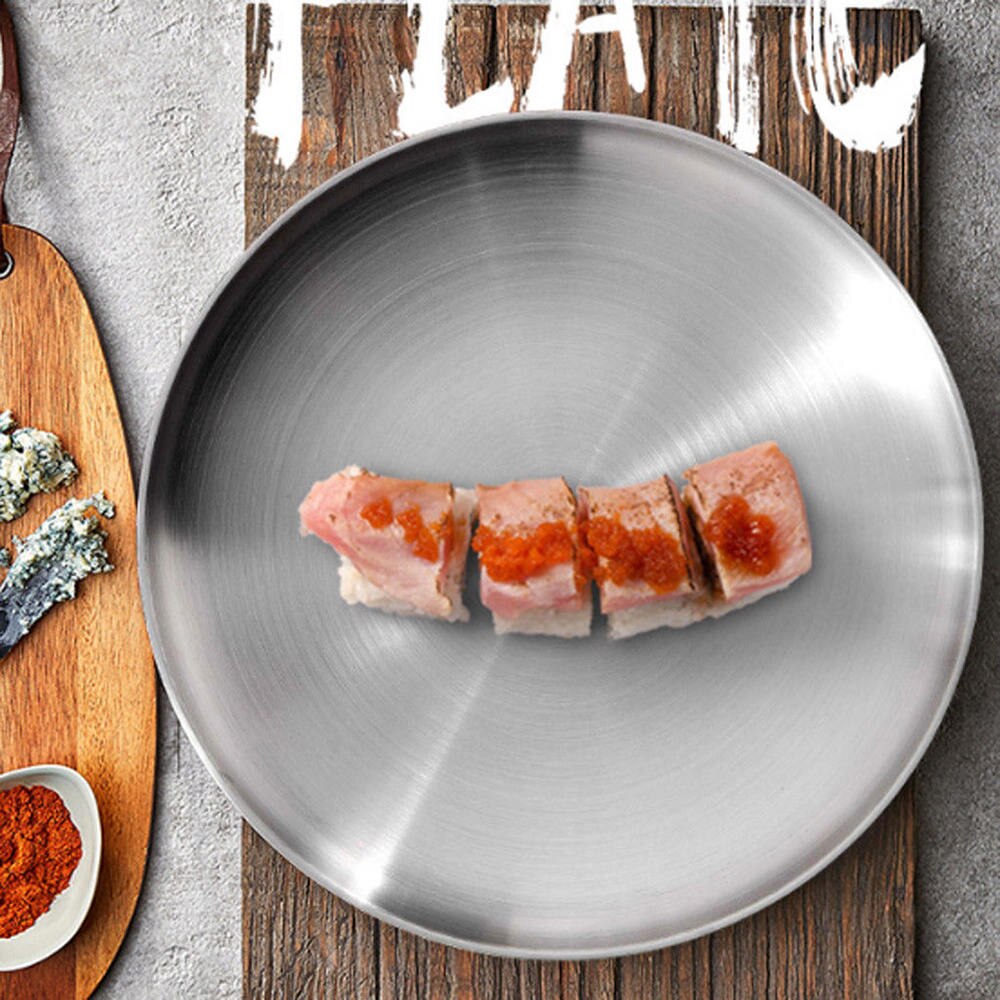 Stainless Steel Flat Dish Thick Plate For BBQ Restaurat Cooking Buffet Plate Tableware Kitchen Accessories